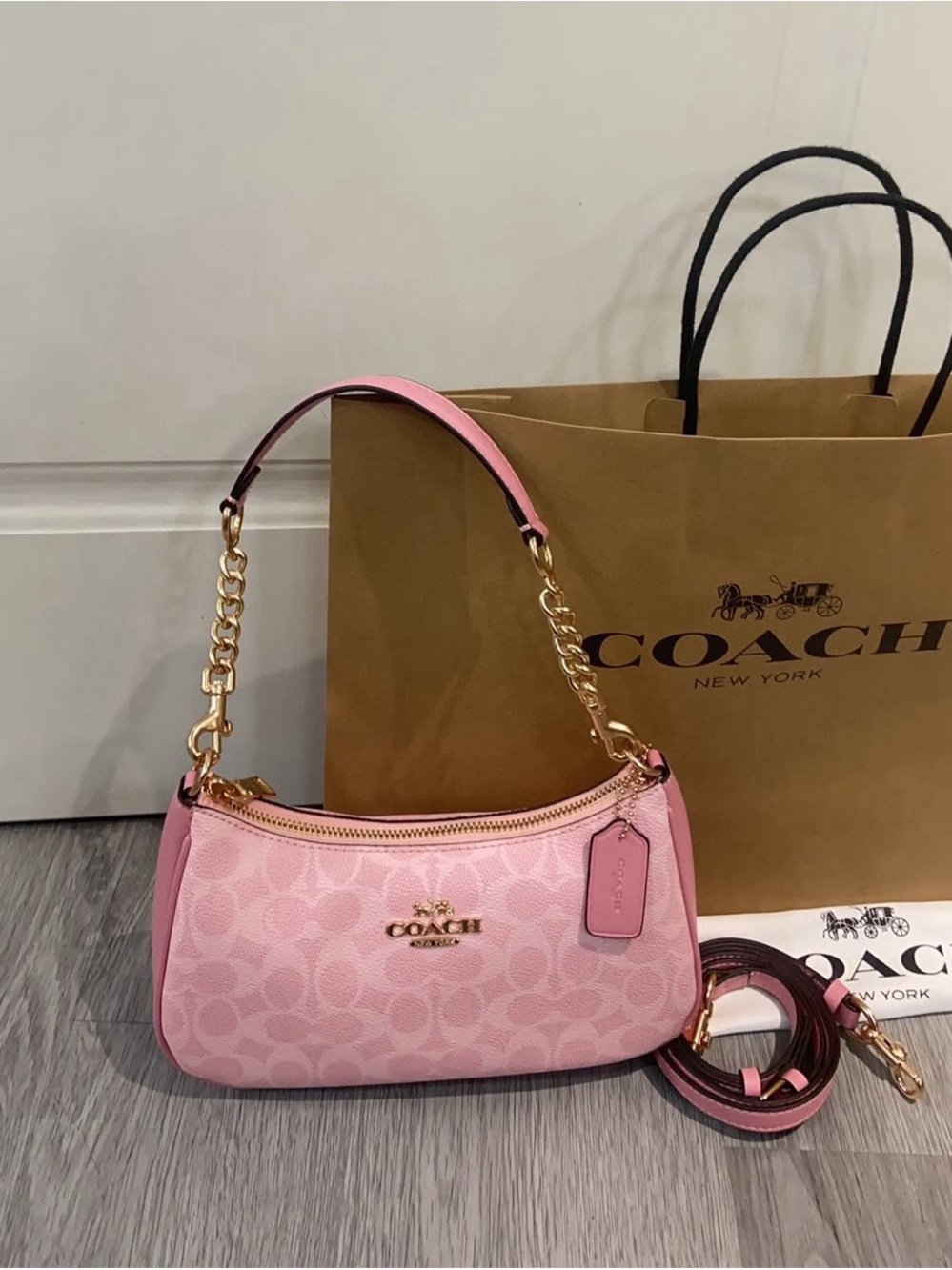Coach Pink Signature Jacquard Chain-Handle Shoulder Bag